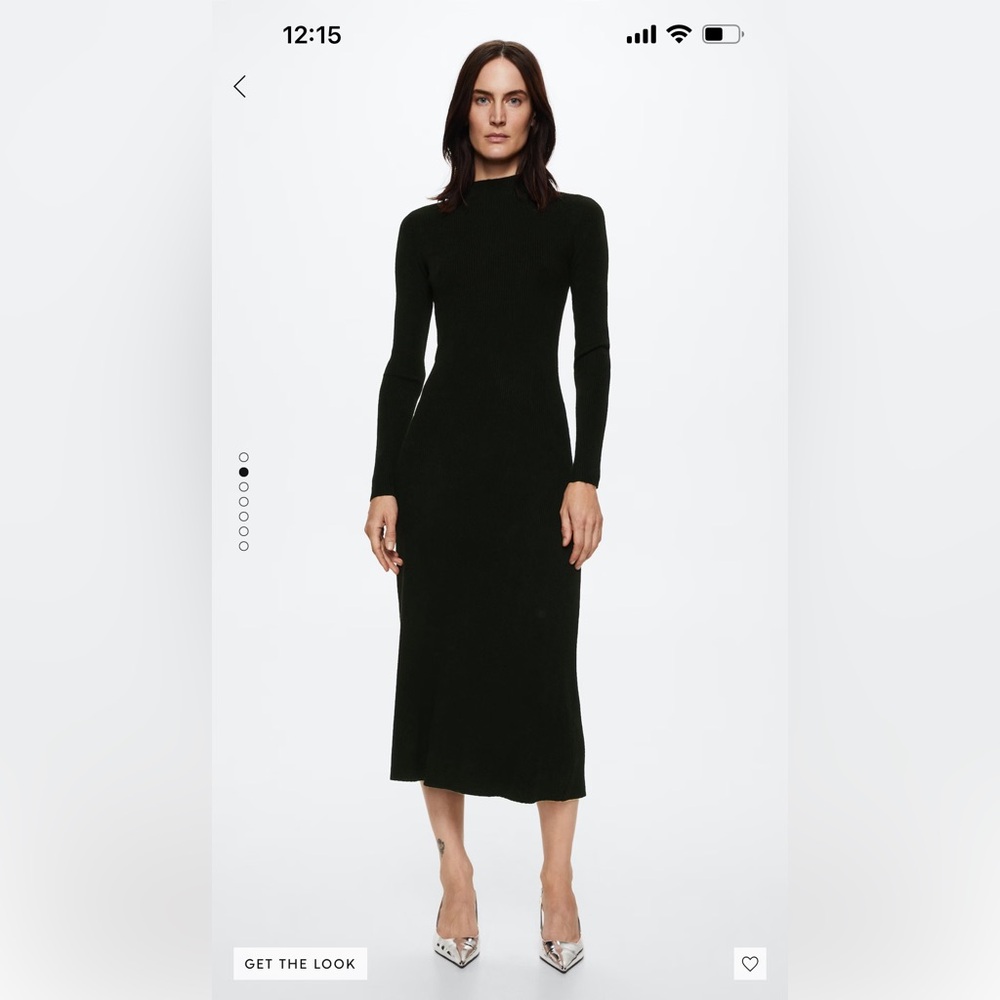 Mango Perkins Neck Knitted Midi Dress in Black